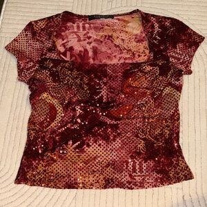 Rampage Maroon and Bronze Sequin Blouse